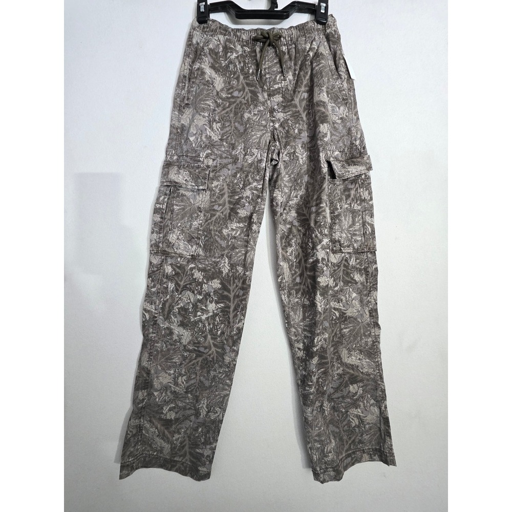 No Boundaries Mens Maple Camo Cargo Pants Grey Brown Leaf Print XS 27 Drawstring